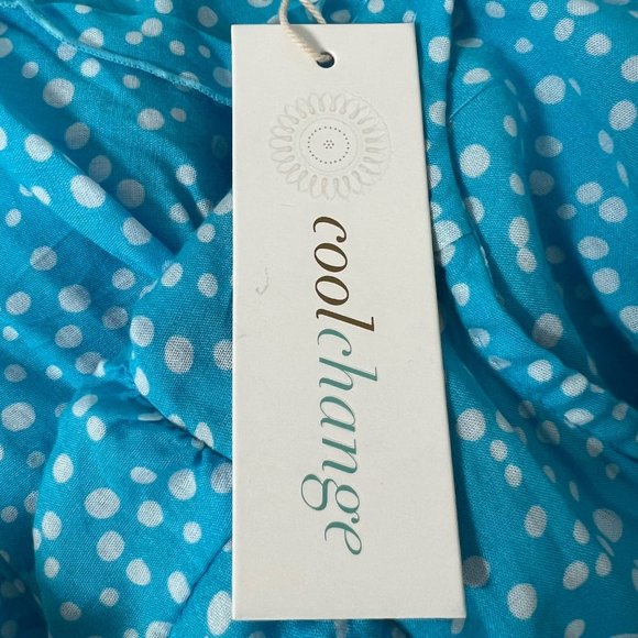 Coolchange Quinn Womens Ruffled Tunic Dress Swim Cover Aqua Blue Polka Dot sz XS - Picture 11 of 13